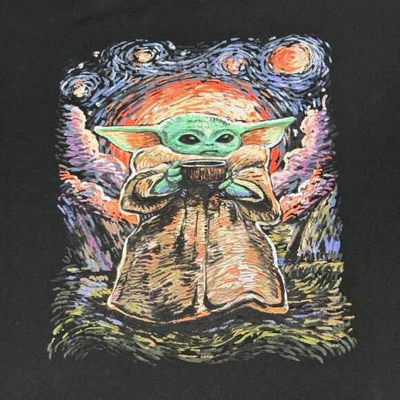 Star Wars Mandalorian Baby Yoda Starry Night Graphic Tee Black 2XL Mens T-Shirt - Picture 2 of 7
